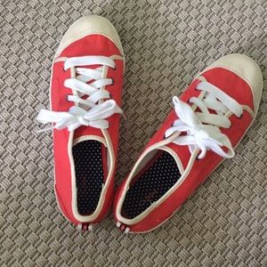 LLBean coral, tan, and navy canvas tennis shoes